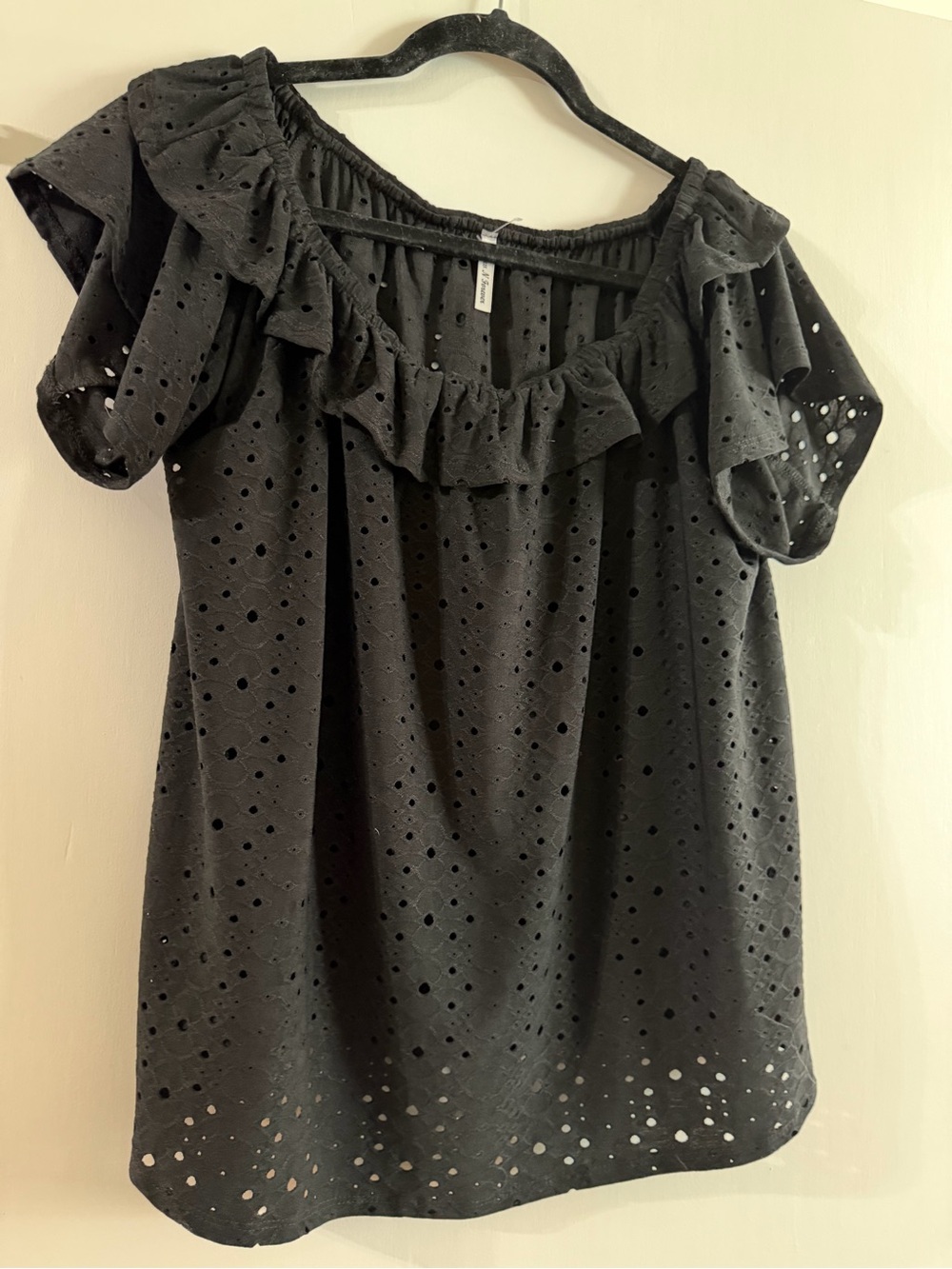 Forever 21 Black Eyelet Ruffle Off-Shoulder Blouse